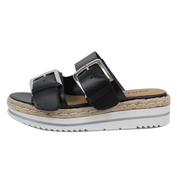 Black Open Double Buckle Espadrille Rubber Sole - Picture 3 of 5